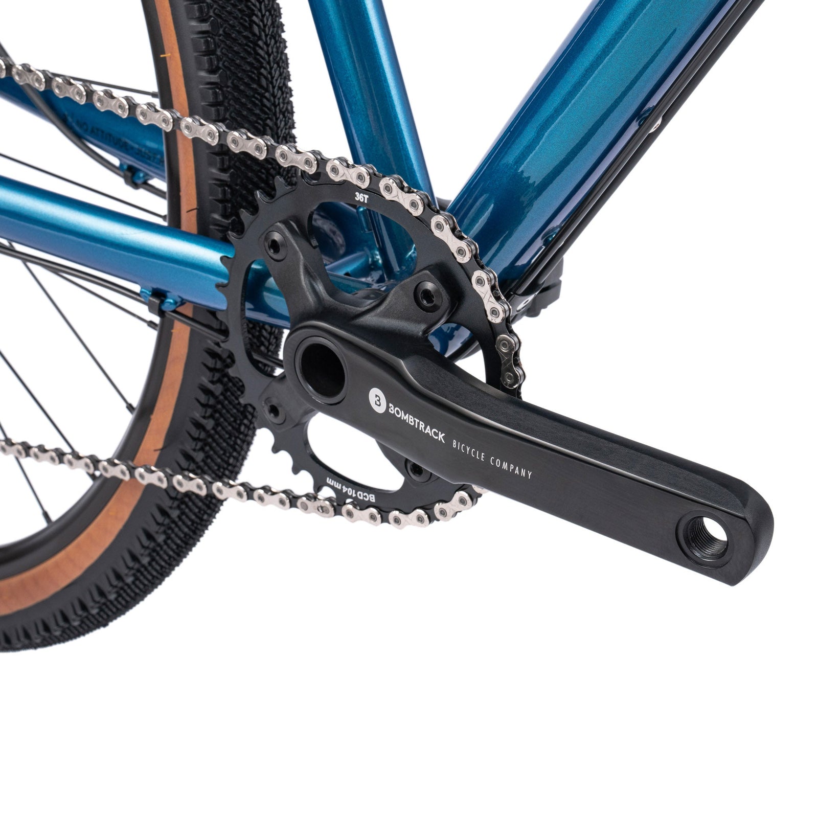 Bombtrack Beyond SUS — Metallic Teal — crankset and chainring