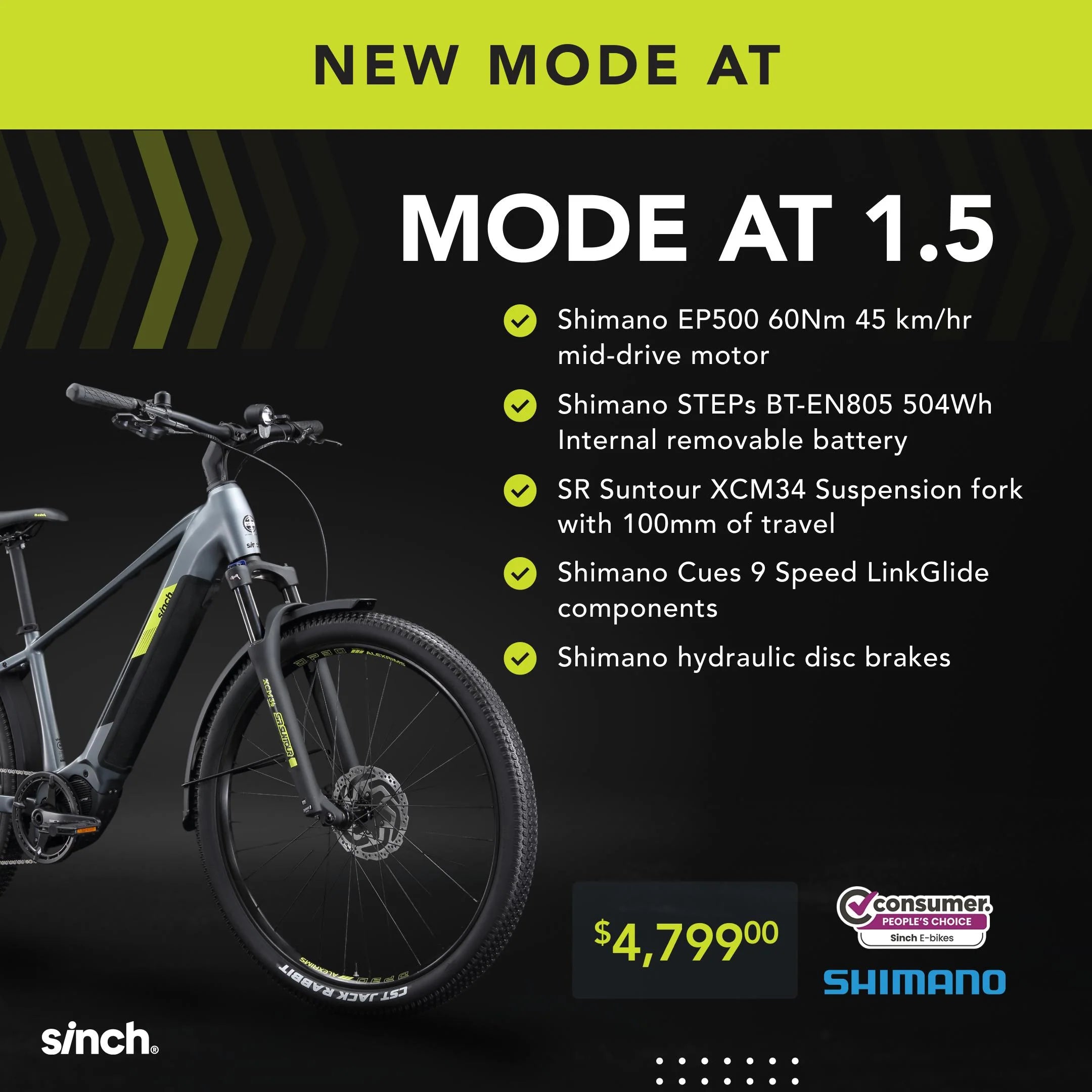 electric bicycle specifications Sinch Mode AT 1.5 Electric Bike