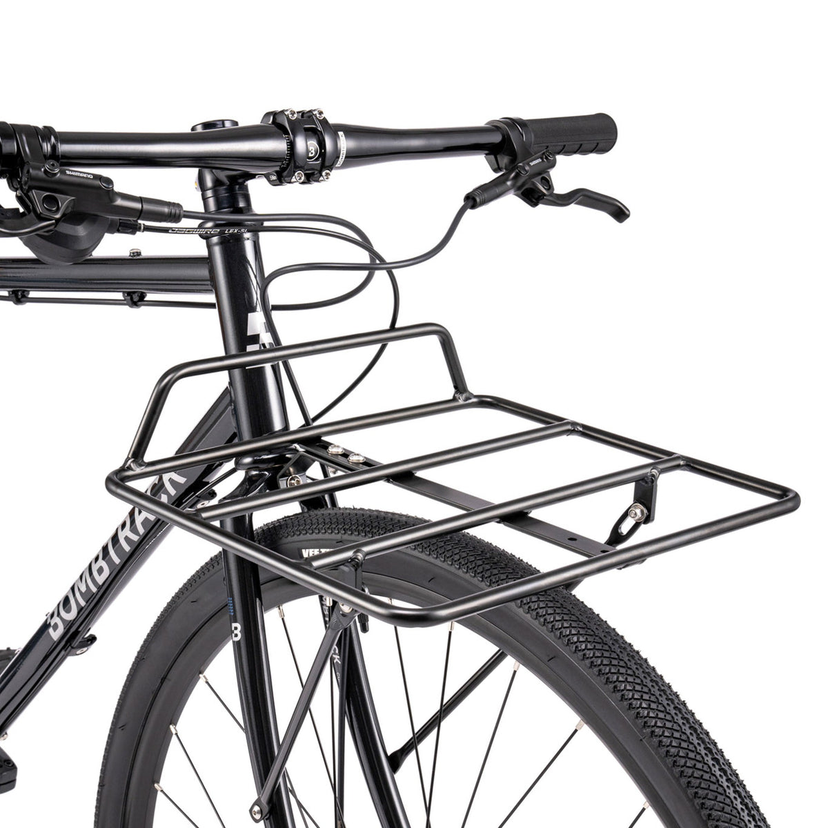 Bombtrack Arise Geared — Metallic Black — front rack and handlebar