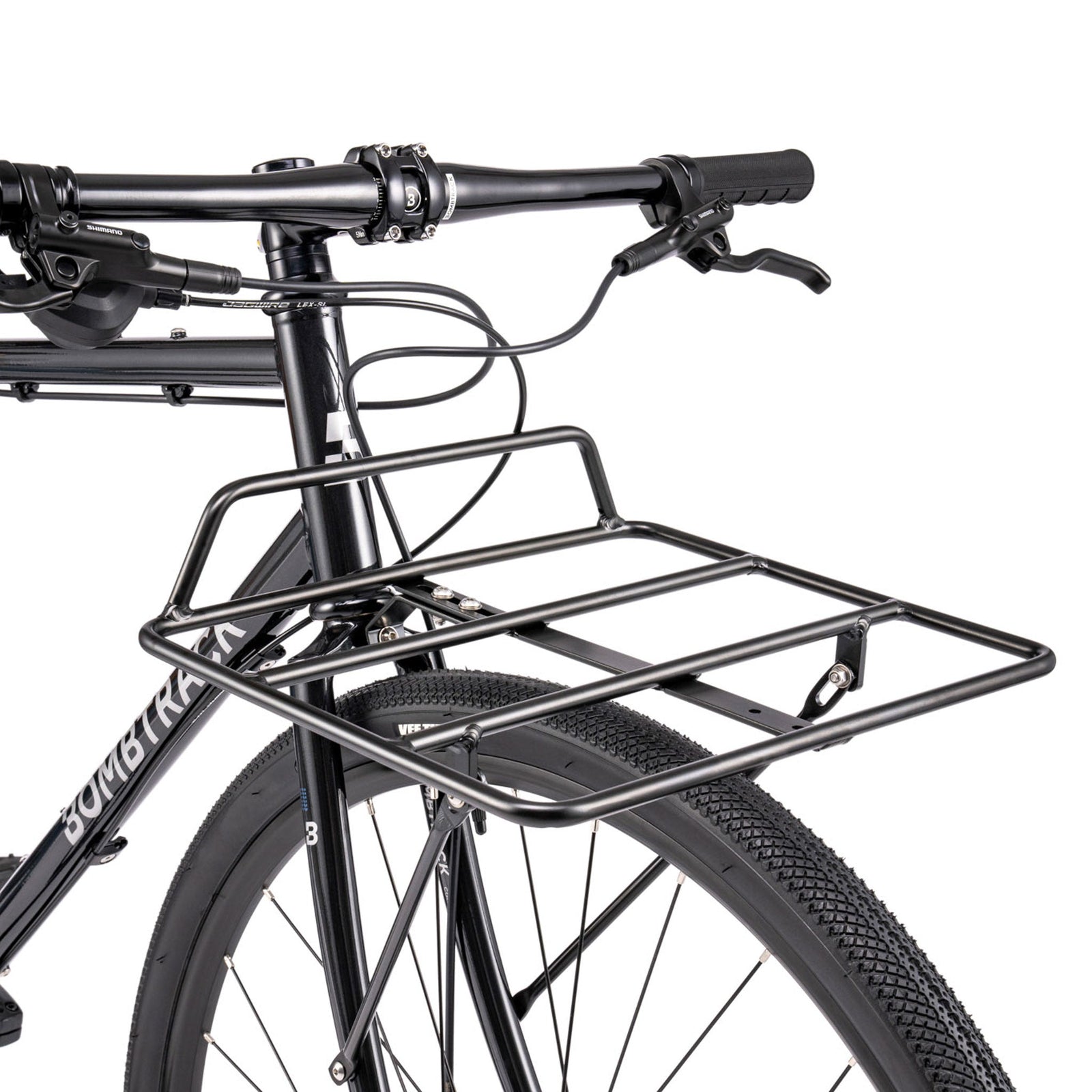 Bombtrack Arise Geared — Metallic Black — front rack and handlebar
