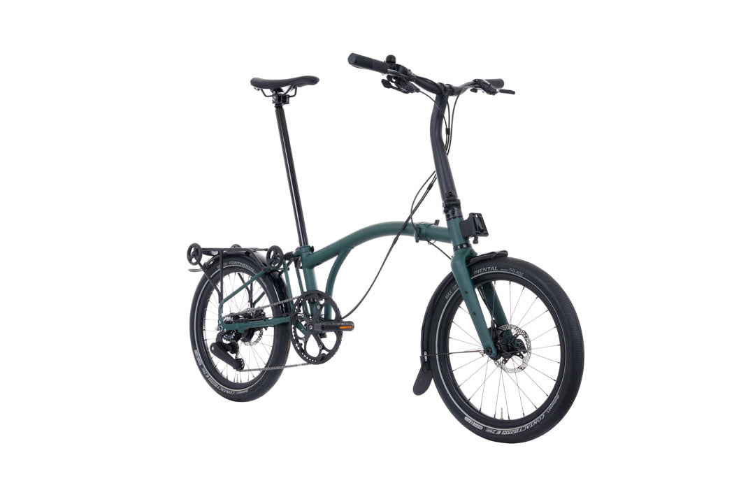 Brompton G Line Green folding bicycle on a white background