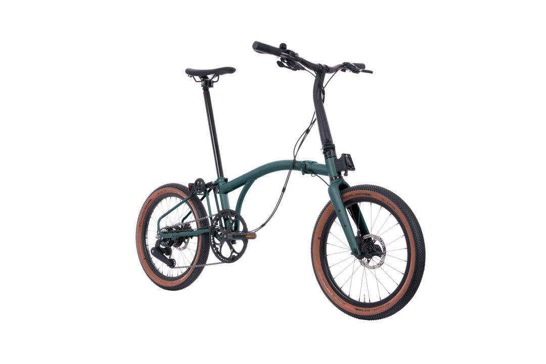 Brompton G Line Green folding bicycle on a white background