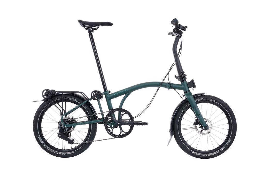 Brompton G Line Green folding bicycle on a white background