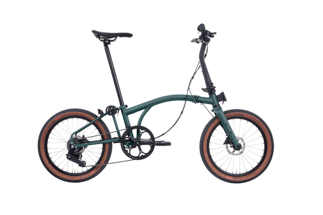 Brompton G Line Green folding bicycle on a white background