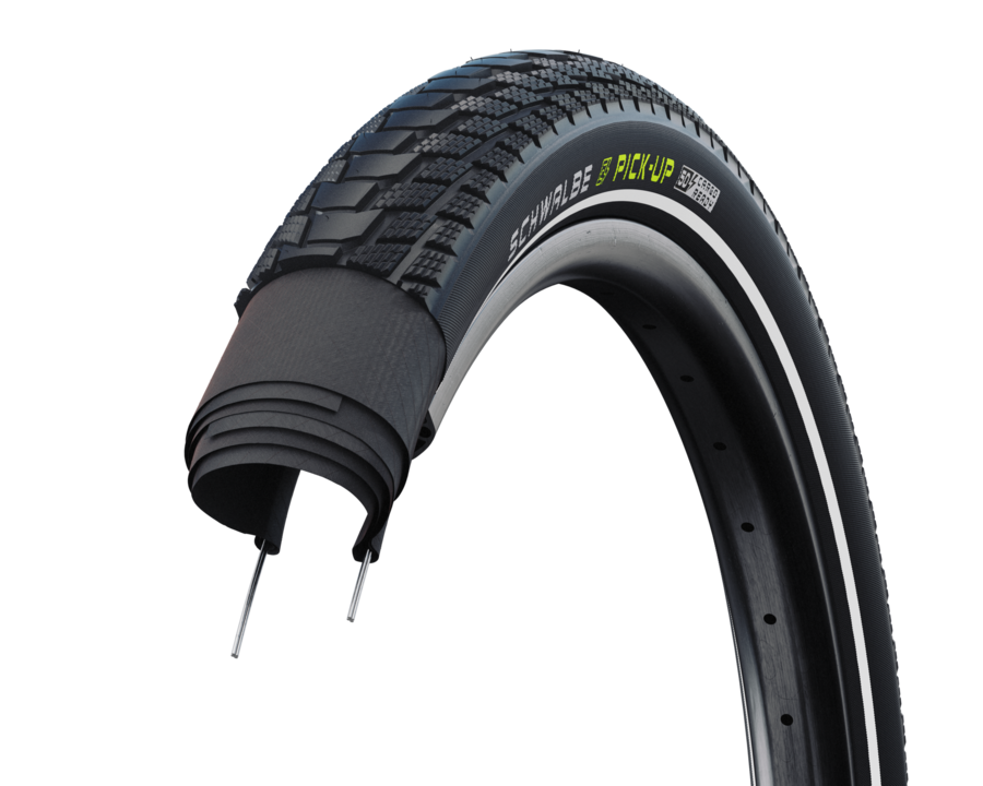 Schwalbe Pick-Up cargo tyre in black with reflective sidewalls