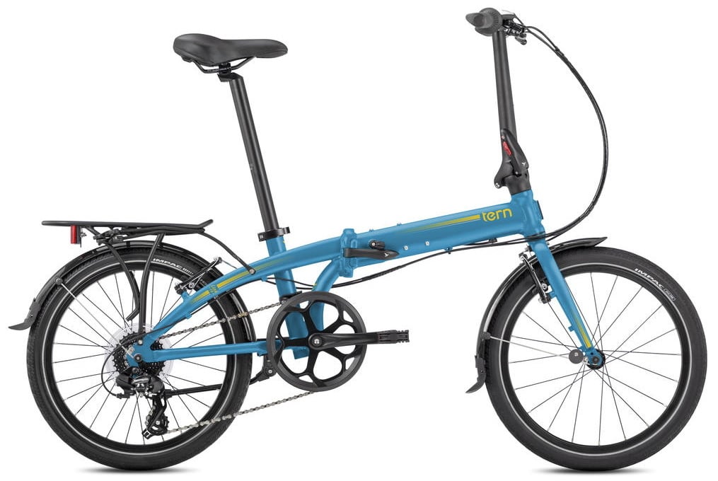 Tern Link C8 folding bike in Blue/Mango with silver decals
