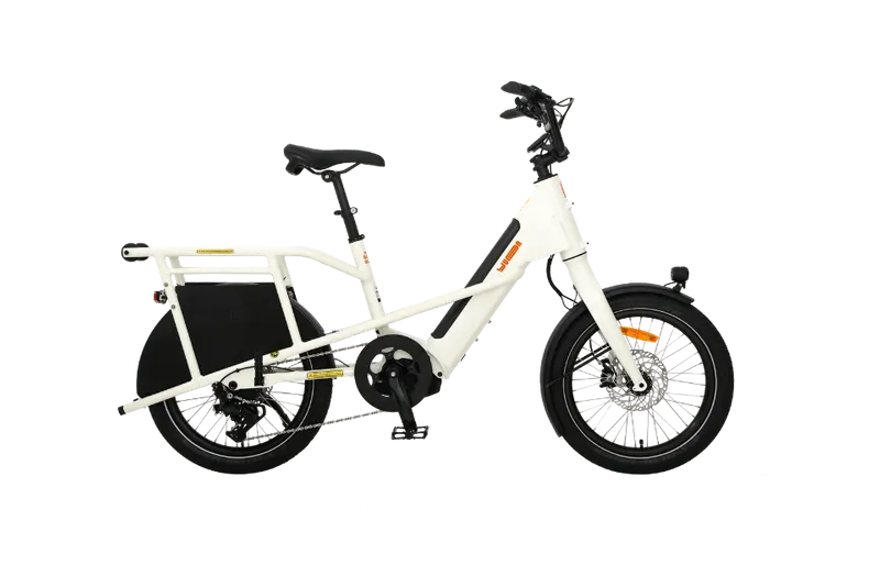 White electric bike with black accents on a white background